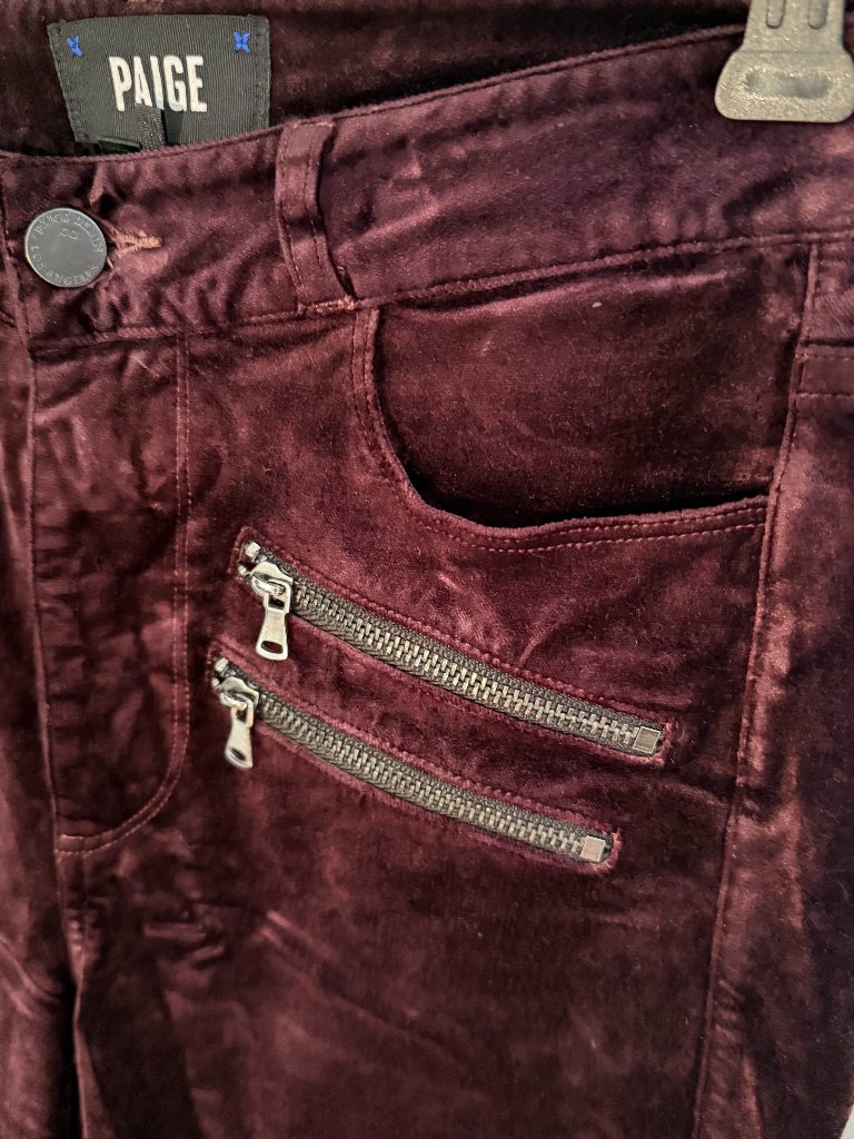 Paige Edgemont Skinny Jeans Burgundy / Purple / Vino Velvet With Double Zipper
